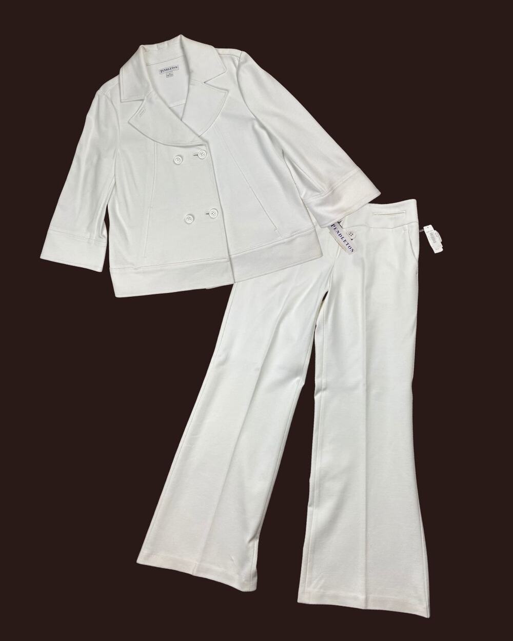 Pendleton Womens 2 Piece Pant Suit Set Size 14 White NWT Double Breasted Blazer